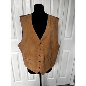 John Ashford VINTAGE Sport Suede Leather Vest Western Style Tan Brown Mens SZ L